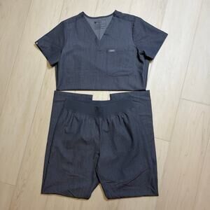 FIGS Catarina Top & Livingston Straight Leg Pant Scrub Set Graphite Size S